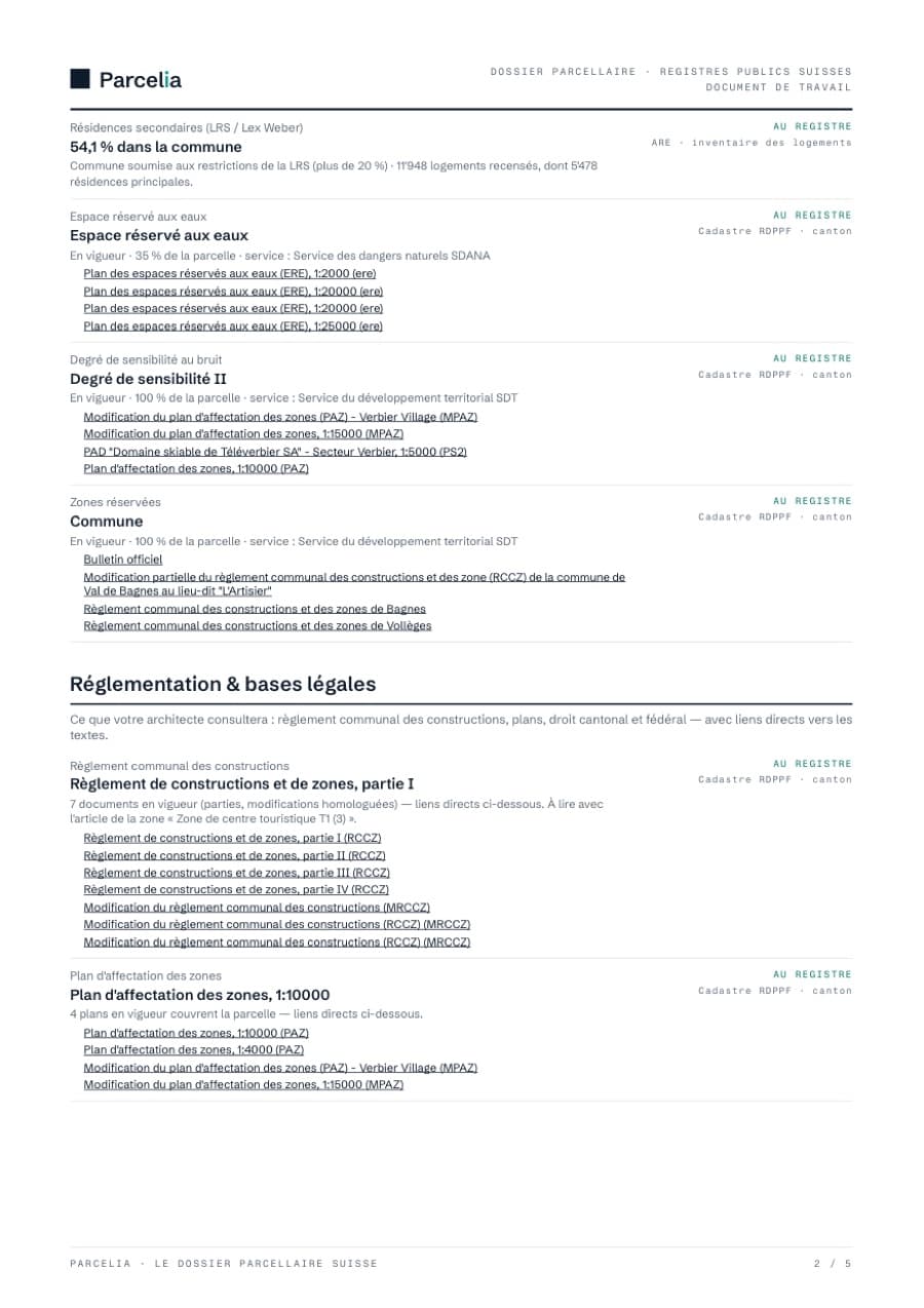 Page 2 du dossier parcellaire — Restrictions et règlements liés